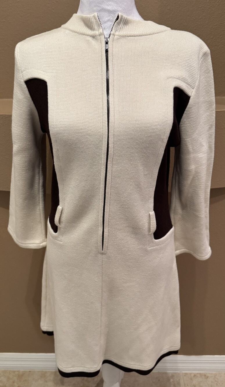 Alice + Olivia Colorblock Black White Long Sleeve Knit Wool Blend Dress size M